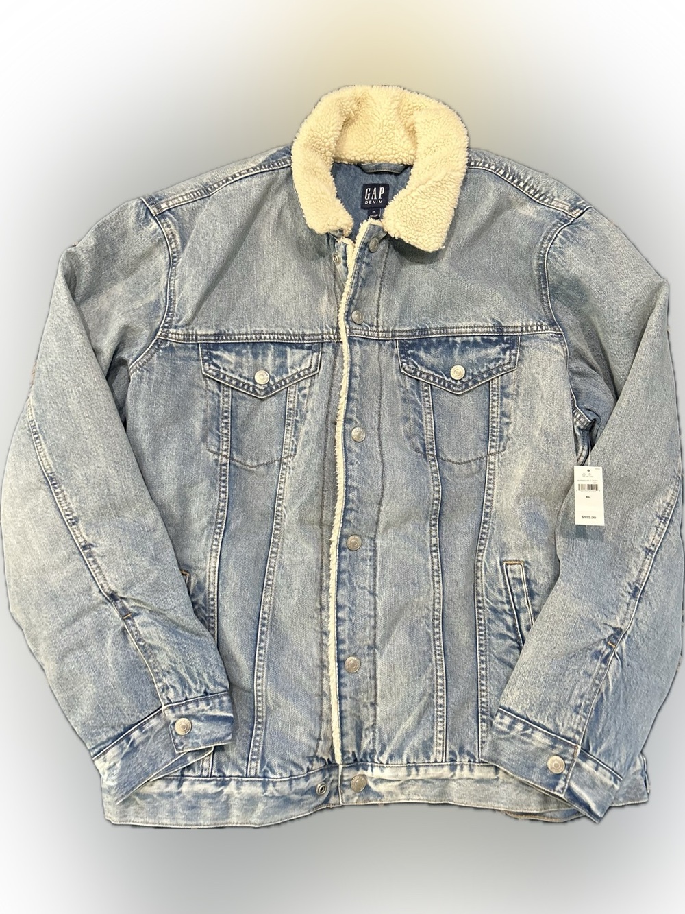 GAP Light Blue Denim Sherpa-Lined Bomber Jacket